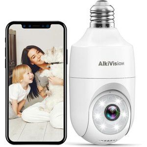 Alkivision 2K Light Bulb Security Cameras Wireless Outdoor - 2.4G Hz 360°